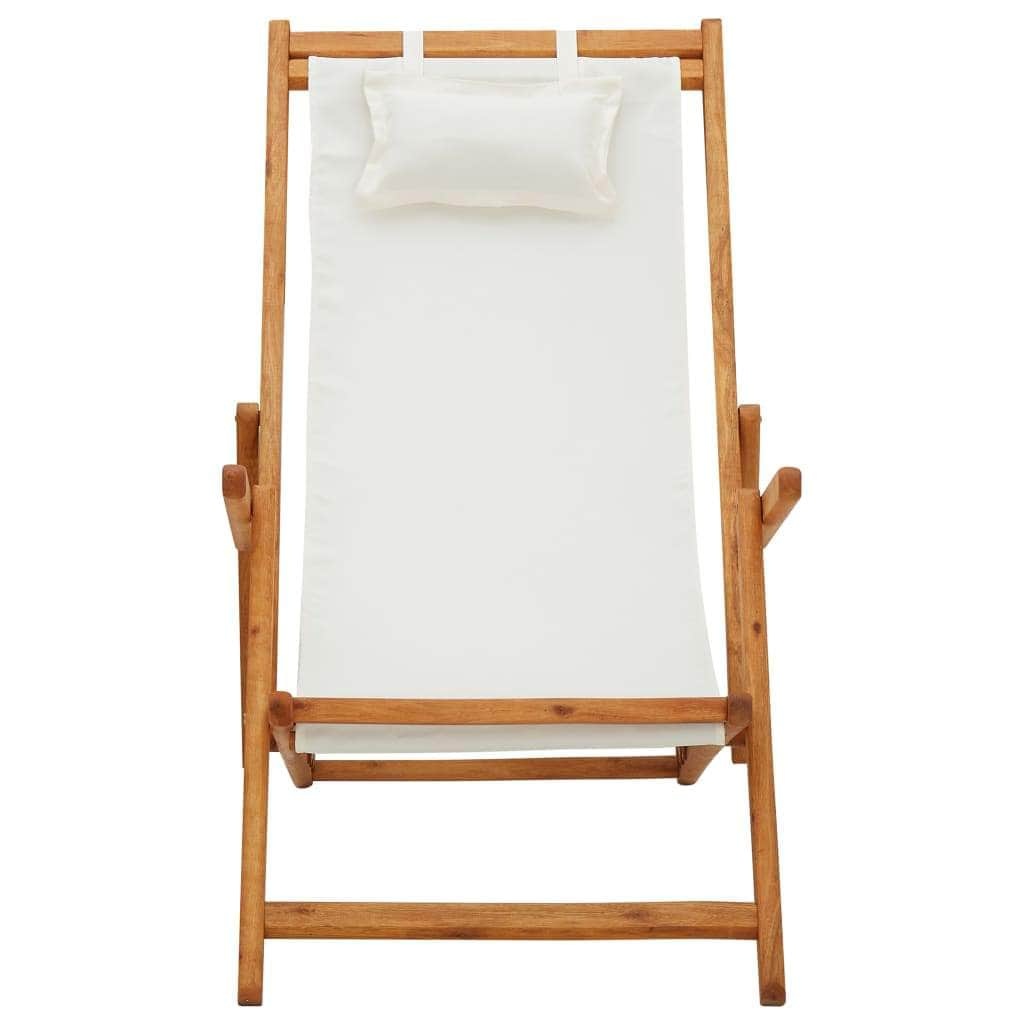 Folding Beach & Lawn Chair Solid Eucalyptus Wood And Fabric Cream