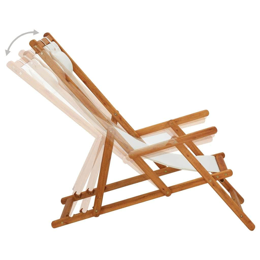 Folding Beach & Lawn Chair Solid Eucalyptus Wood And Fabric Cream