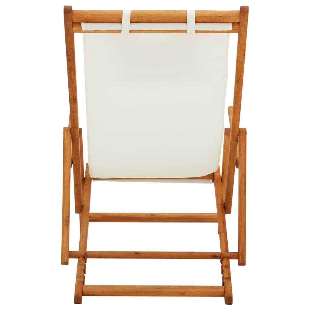 Folding Beach & Lawn Chair Solid Eucalyptus Wood And Fabric Cream