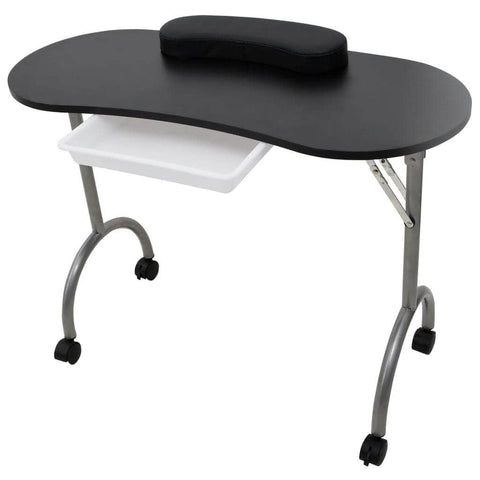 Folding Manicure Nail Table with Castors Black