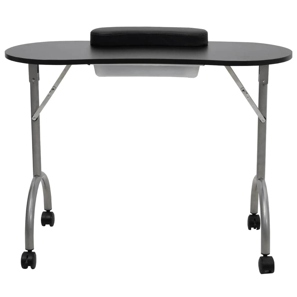 Folding Manicure Nail Table with Castors Black