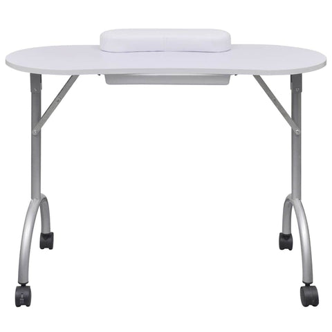 Folding Manicure Nail Table with Castors White