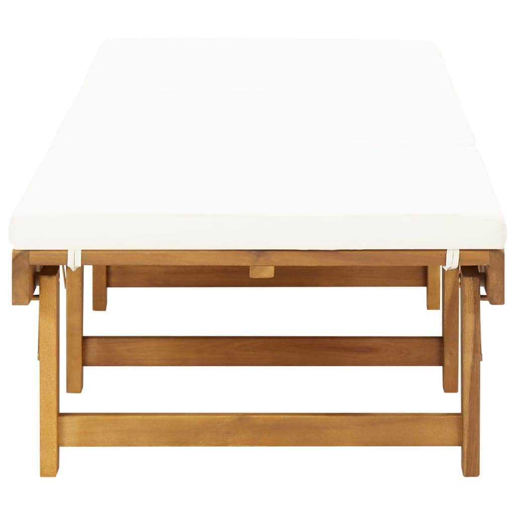Folding Sun Lounger with Cushion Solid Acacia Wood
