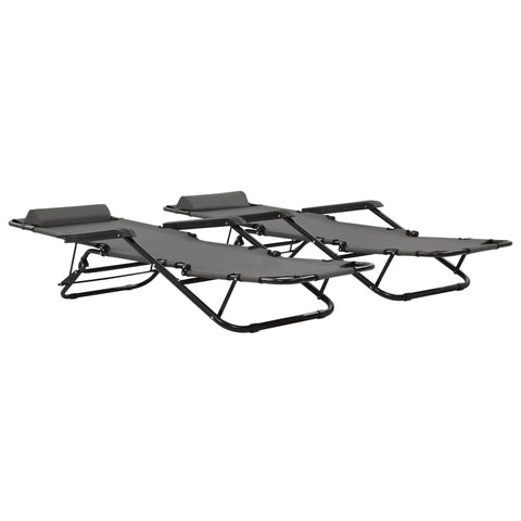 Folding Sun Loungers 2 pcs with Footrests Steel Grey