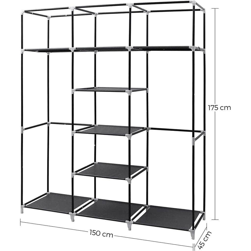 Folding Wardrobe Fabric Cabinet With 2 Clothes Rails Black