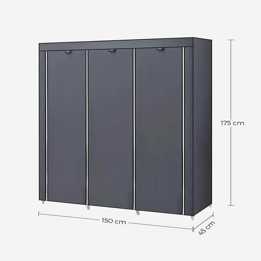 Folding Wardrobe Fabric Cabinet With 2 Clothes Rails Black