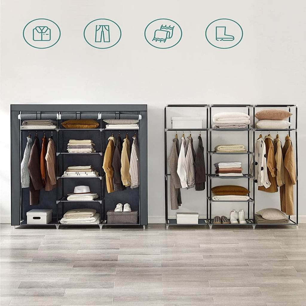 Folding Wardrobe Fabric Cabinet With 2 Clothes Rails Black