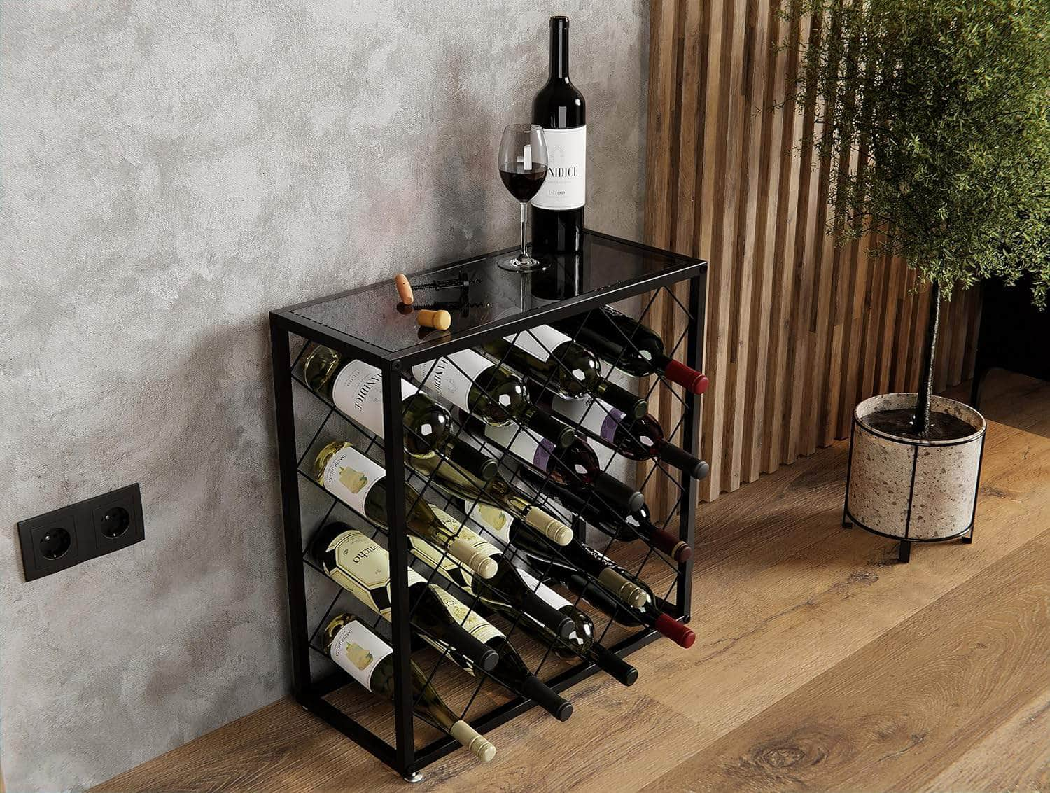 Freestanding Metal Wine Rack For 25 Bottles