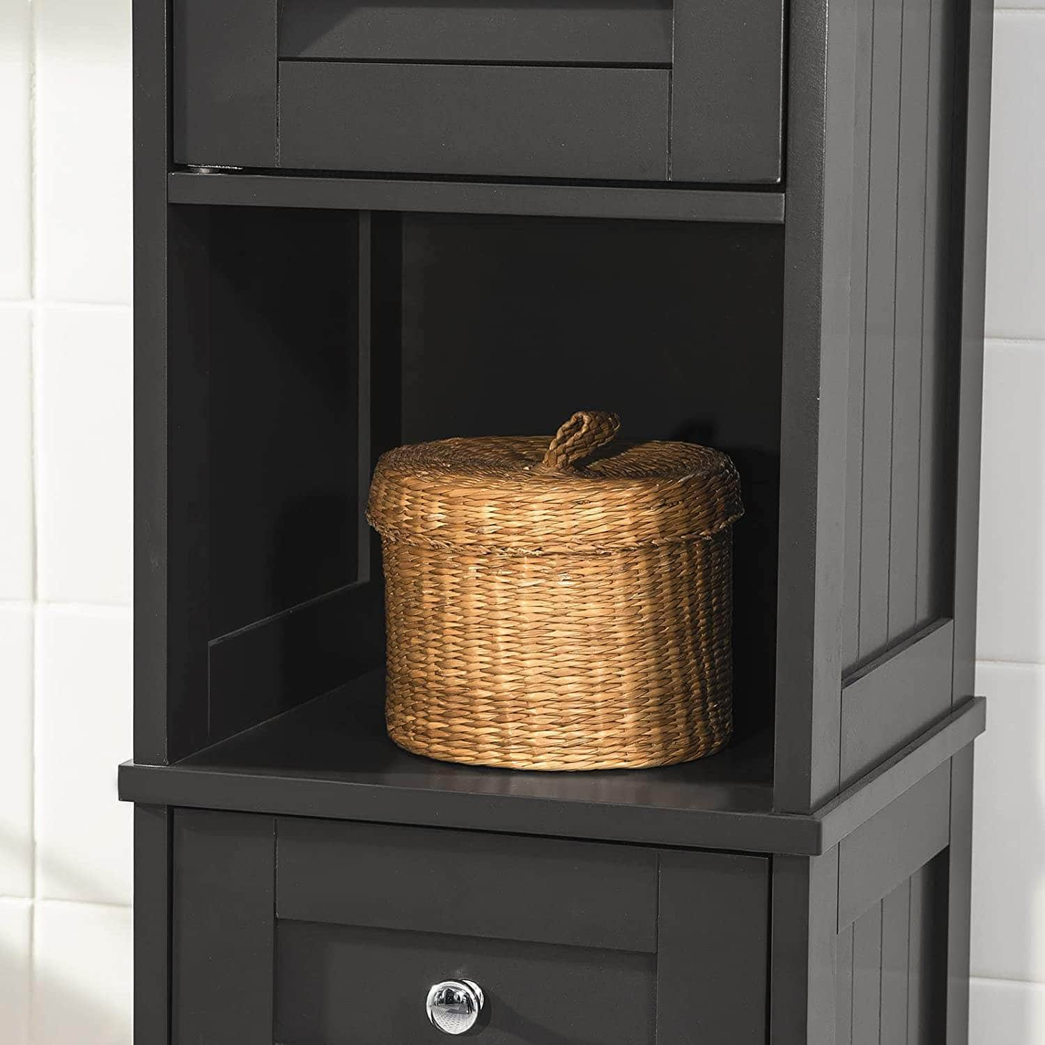 Freestanding Tall Bathroom Cabinet 170 X 32 X 30 Cm (Black)