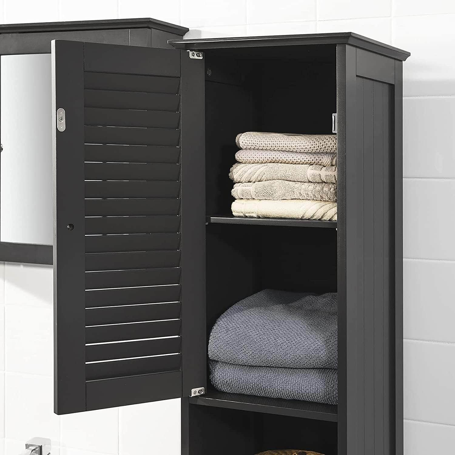 Freestanding Tall Bathroom Cabinet 170 X 32 X 30 Cm (Black)