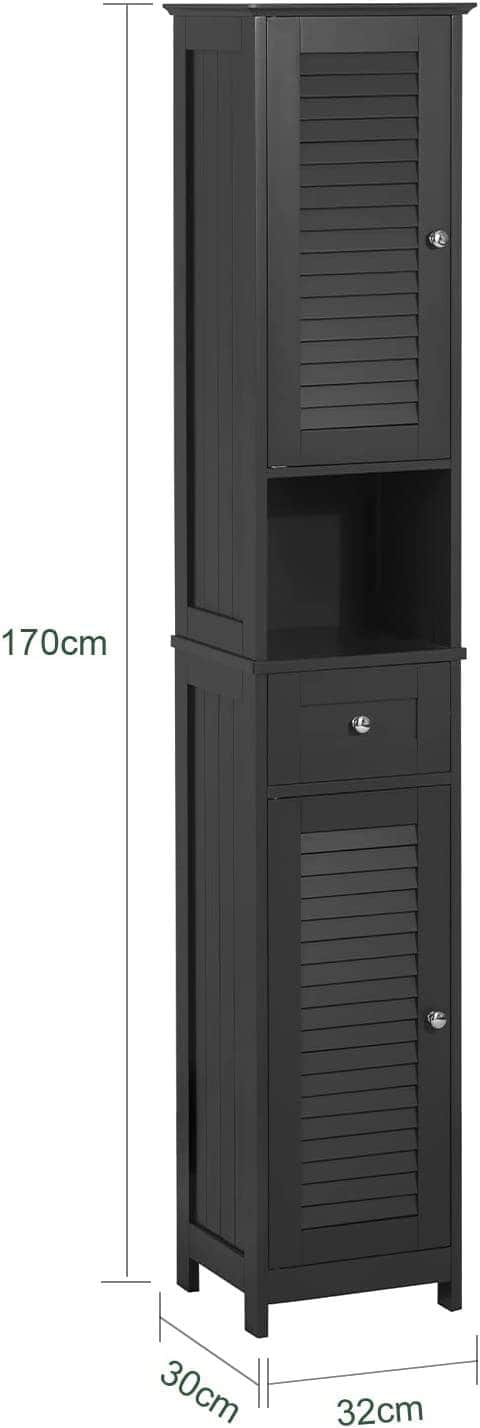 Freestanding Tall Bathroom Cabinet 170 X 32 X 30 Cm (Black)