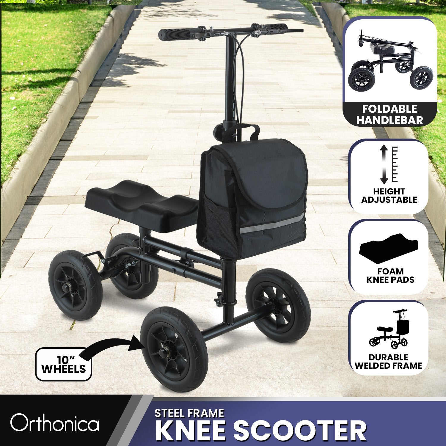 Foldable Steel Mobility Knee Scooter Walker for Enhanced Comfort