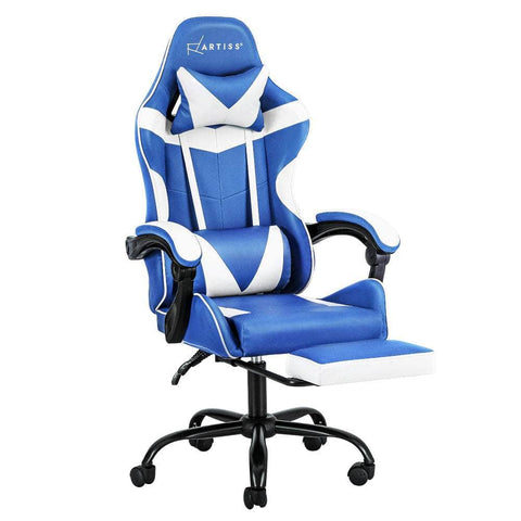 Gaming Office Chair Executive Computer Leather Blue White