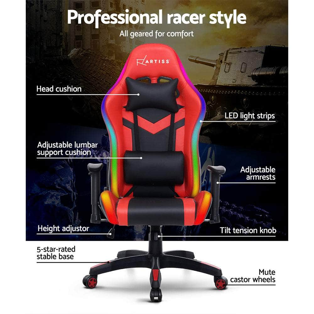 Gaming Office Chair RGB LED Lights Computer Desk Chair Home Work Chairs