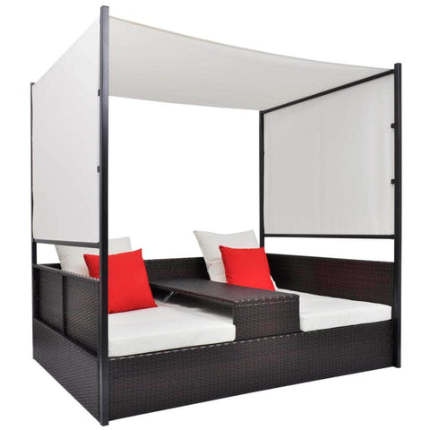 Garden Bed with Canopy Brown  Poly Rattan