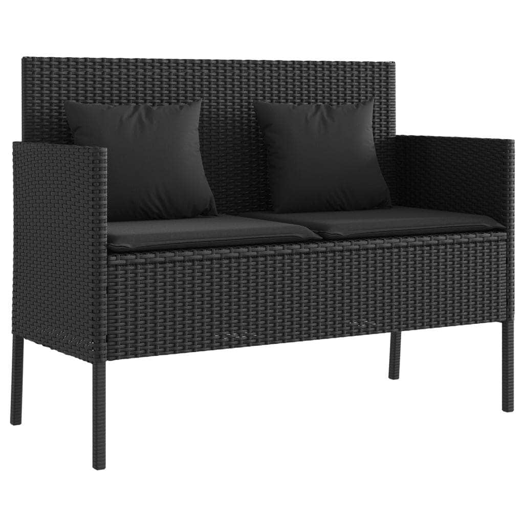 Garden Bench with Cushions Black Poly Rattan