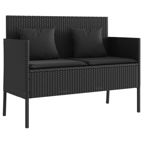 Garden Bench with Cushions Black Poly Rattan