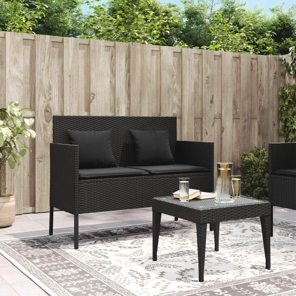 Garden Bench with Cushions Black Poly Rattan