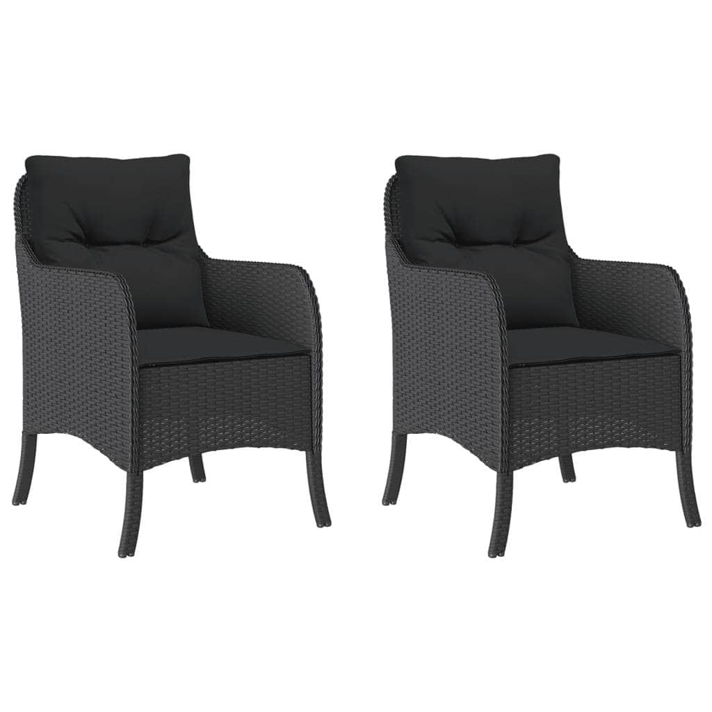 Garden Chairs with Cushions 2 pcs-Black Poly Rattan