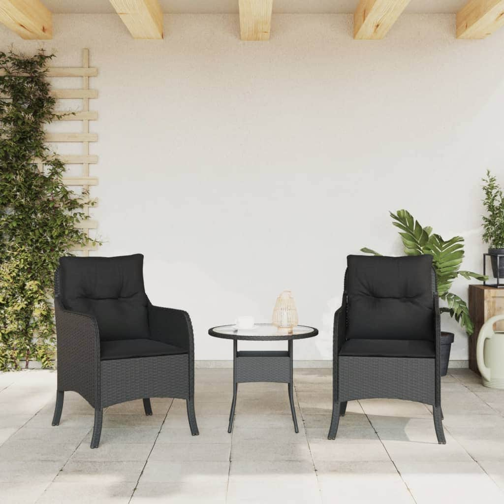 Garden Chairs with Cushions 2 pcs-Black Poly Rattan