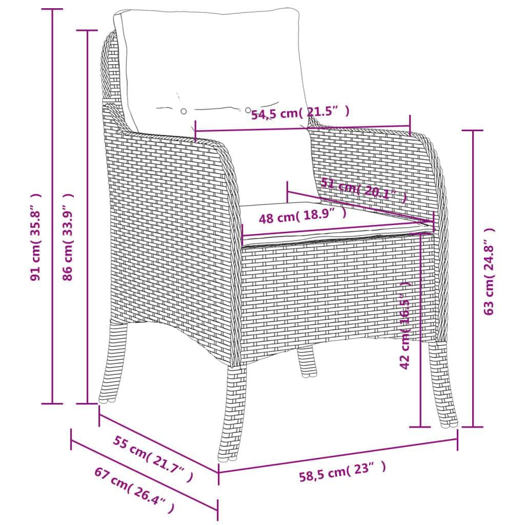 Garden Chairs with Cushions 2 pcs-Black Poly Rattan