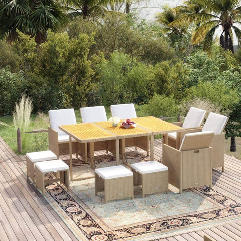 Garden Dining Set with Cushions 11 pcs  Poly Rattan Beige