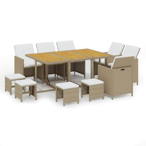 Garden Dining Set with Cushions 11 pcs  Poly Rattan Beige