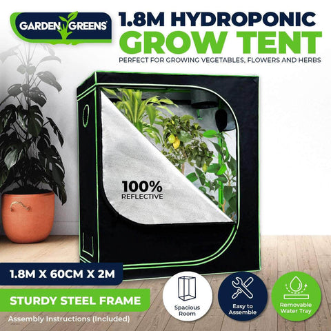 Garden Greens 1.8M X 2M Hydroponic Grow Tent Sturdy Reflective Oxford Fabric