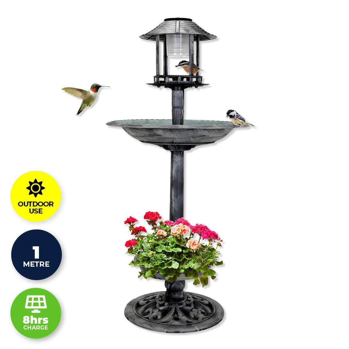 Garden Greens 1M Bird Bath Solar Power With Feeding Station And Lights