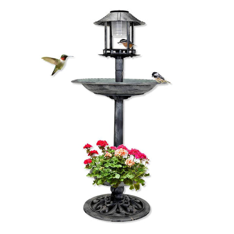 Garden Greens 1M Bird Bath Solar Power With Feeding Station And Lights