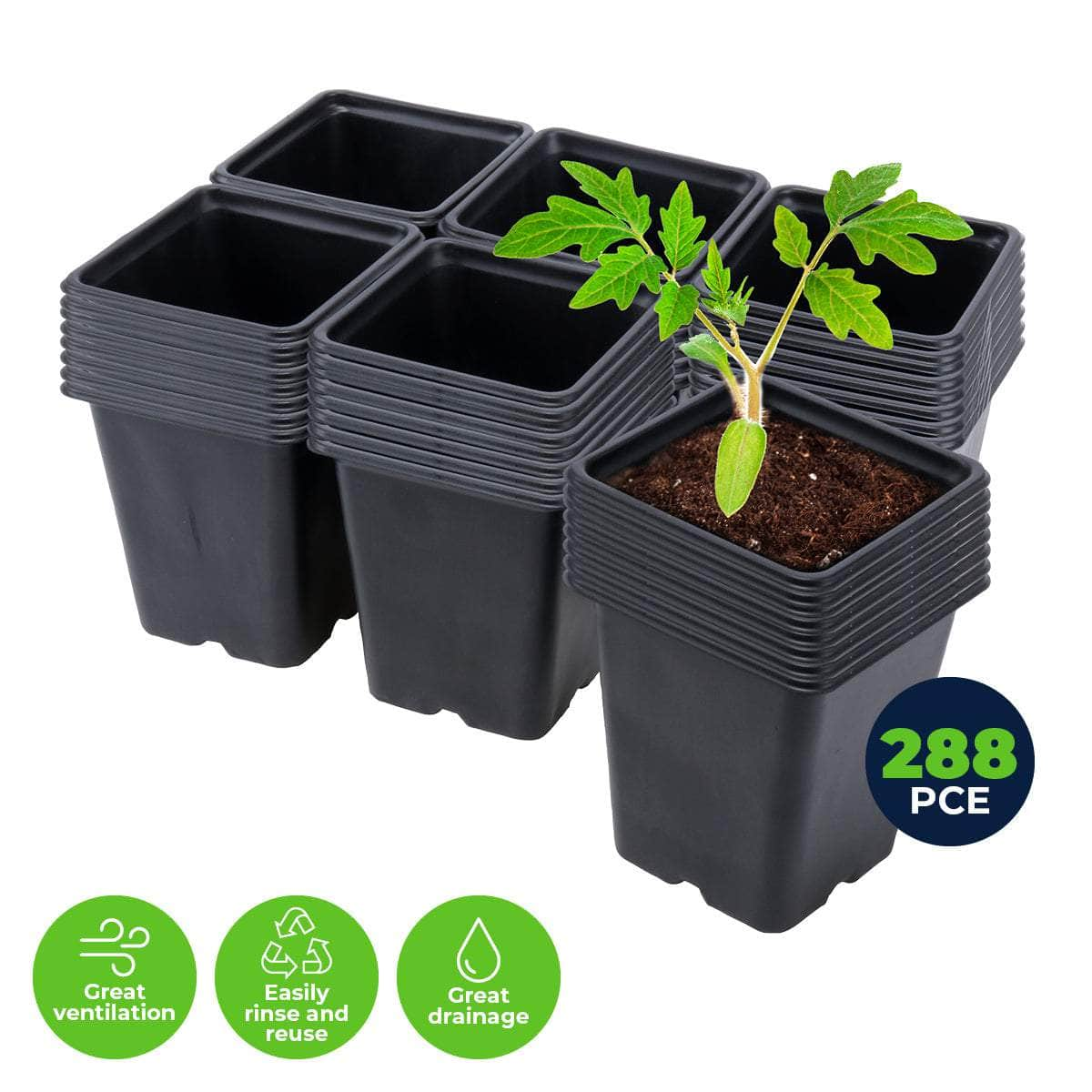 Garden Greens 288Pce Planter Seedling Pot Square Reusable Durable 11Cm X 12Cm