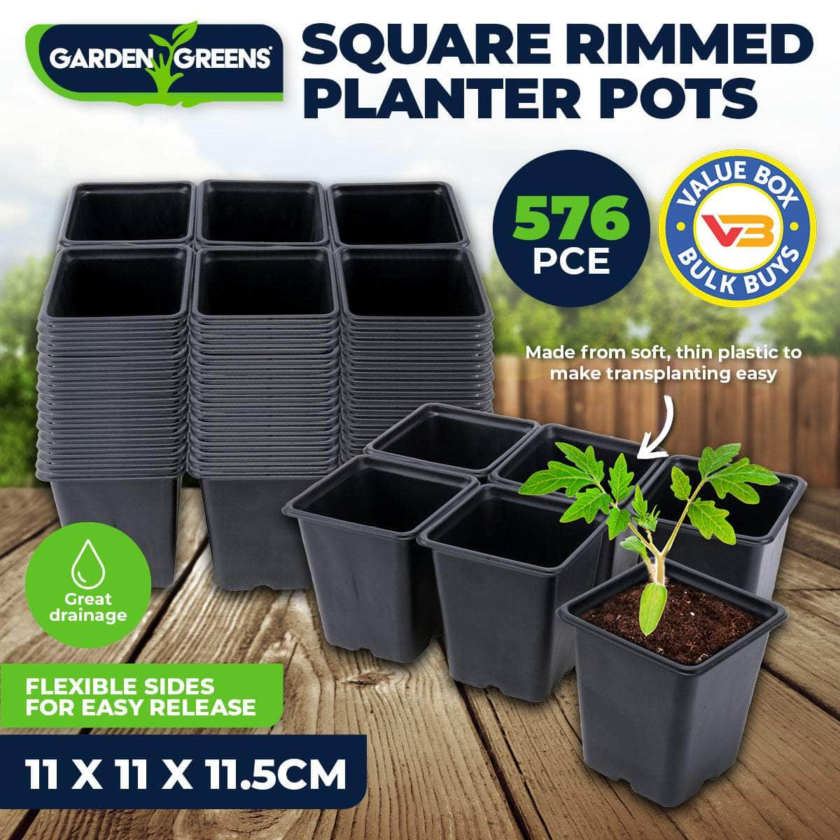 Garden Greens 576Pce Planter Pots Square Reusable Durable 11Cm X 11.5Cm