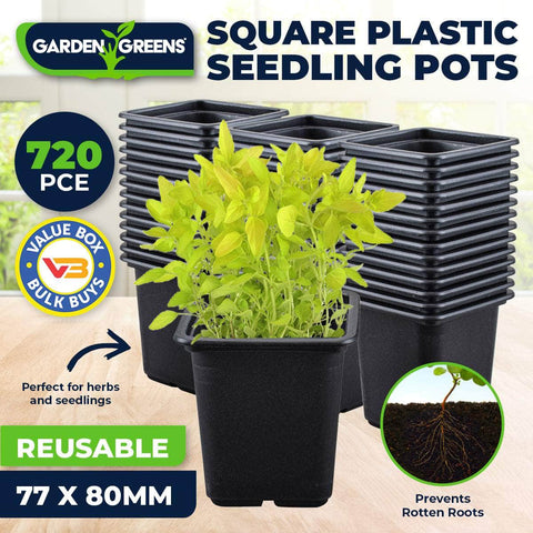 Garden Greens 720Pce Seedling Pots Plastic Square Reusable Durable 7.7 X 8Cm