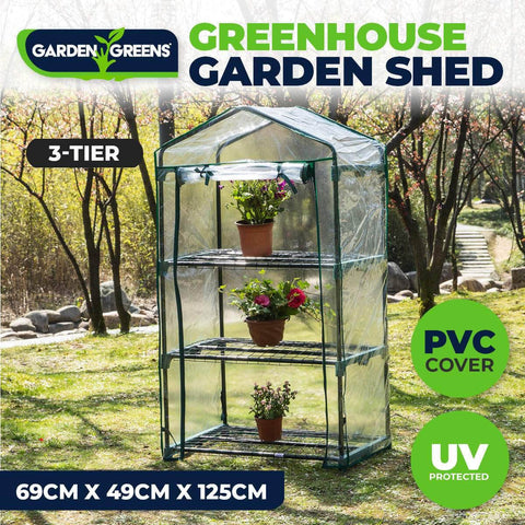 Garden Greens Greenhouse Shed 3 Tier Uv Protected Cover Solid Structure 1.25M