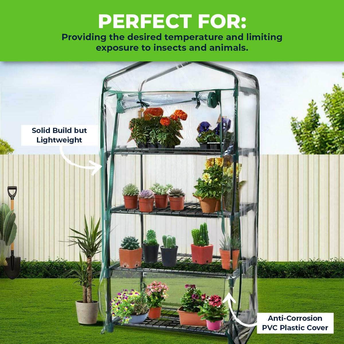 Garden Greens Greenhouse Shed 4 Tier Uv Protected Cover Sturdy Structure 1.6M