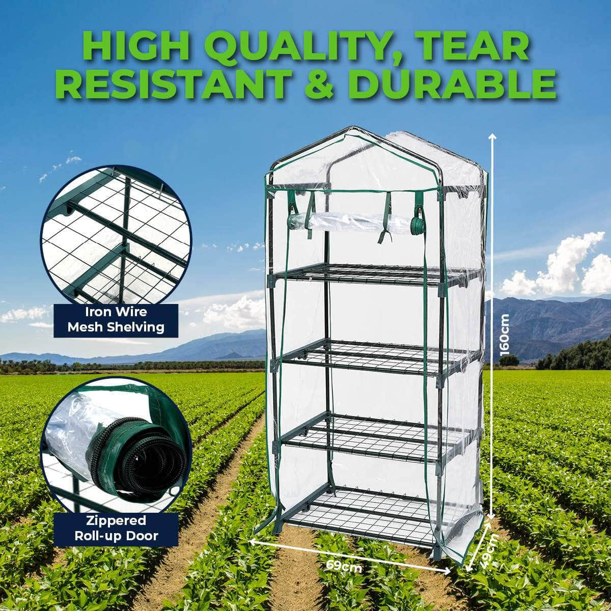 Garden Greens Greenhouse Shed 4 Tier Uv Protected Cover Sturdy Structure 1.6M