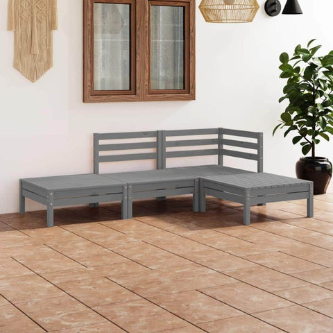 Garden Lounge Set 4 Piece Outdoor Grey Solid Pinewood