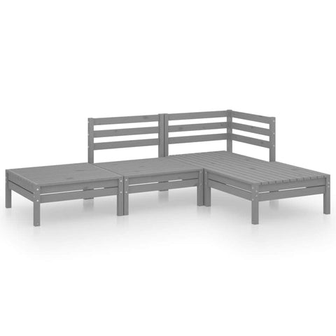 Garden Lounge Set 4 Piece Outdoor Grey Solid Pinewood