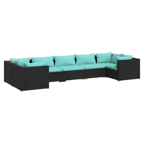 Garden Lounge Set with Cushions Poly Rattan Black