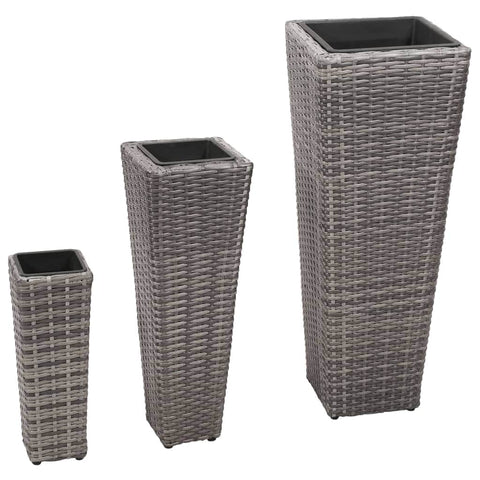 Garden Planter Set 3 pcs Poly Rattan Grey