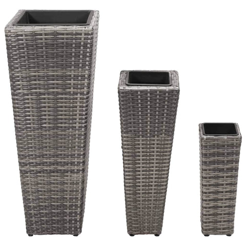 Garden Planter Set 3 pcs Poly Rattan Grey