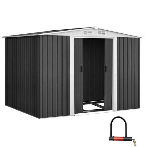 Garden Shed 2.58X2.07M W/Metal Base Sheds Outdoor Storage Double Door