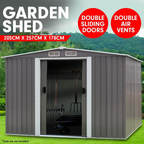 Garden Shed Spire Roof Outdoor Storage Shelter - Grey