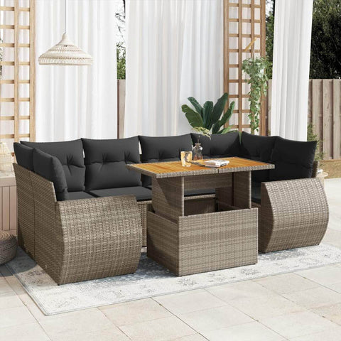 Garden Sofa Set with Cushions 7 Pcs Grey Poly Rattan - Versatile