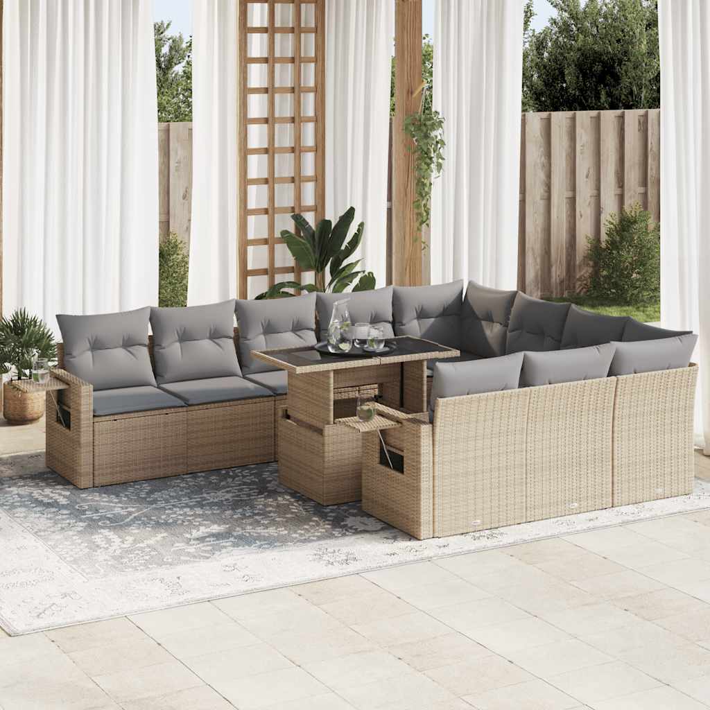 Garden Sofa Set with Cushions Modular Sofa 11 Piece Beige Poly Rattan - Stylish & Durable