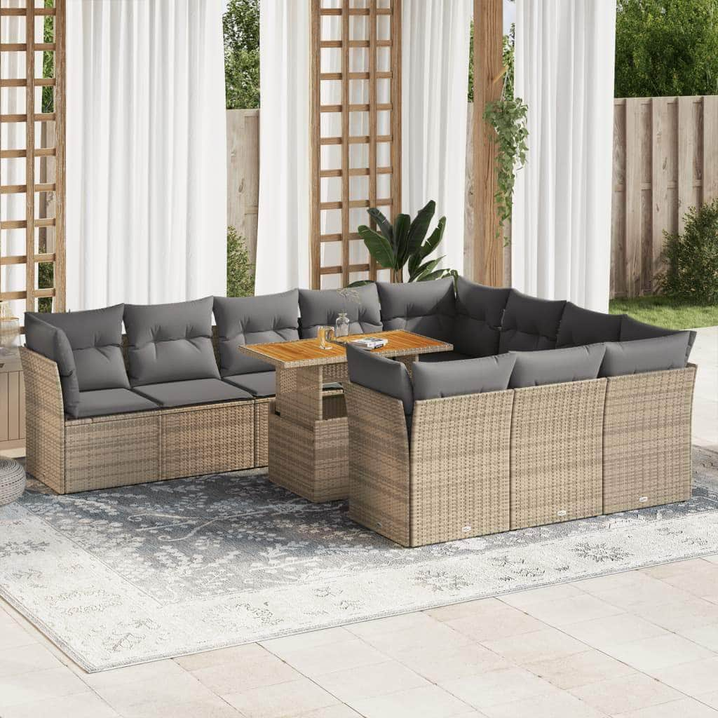 Garden Sofa Set with Cushions Modular Sofa 11 Piece Black Poly Rattan - Ultimate Comfort