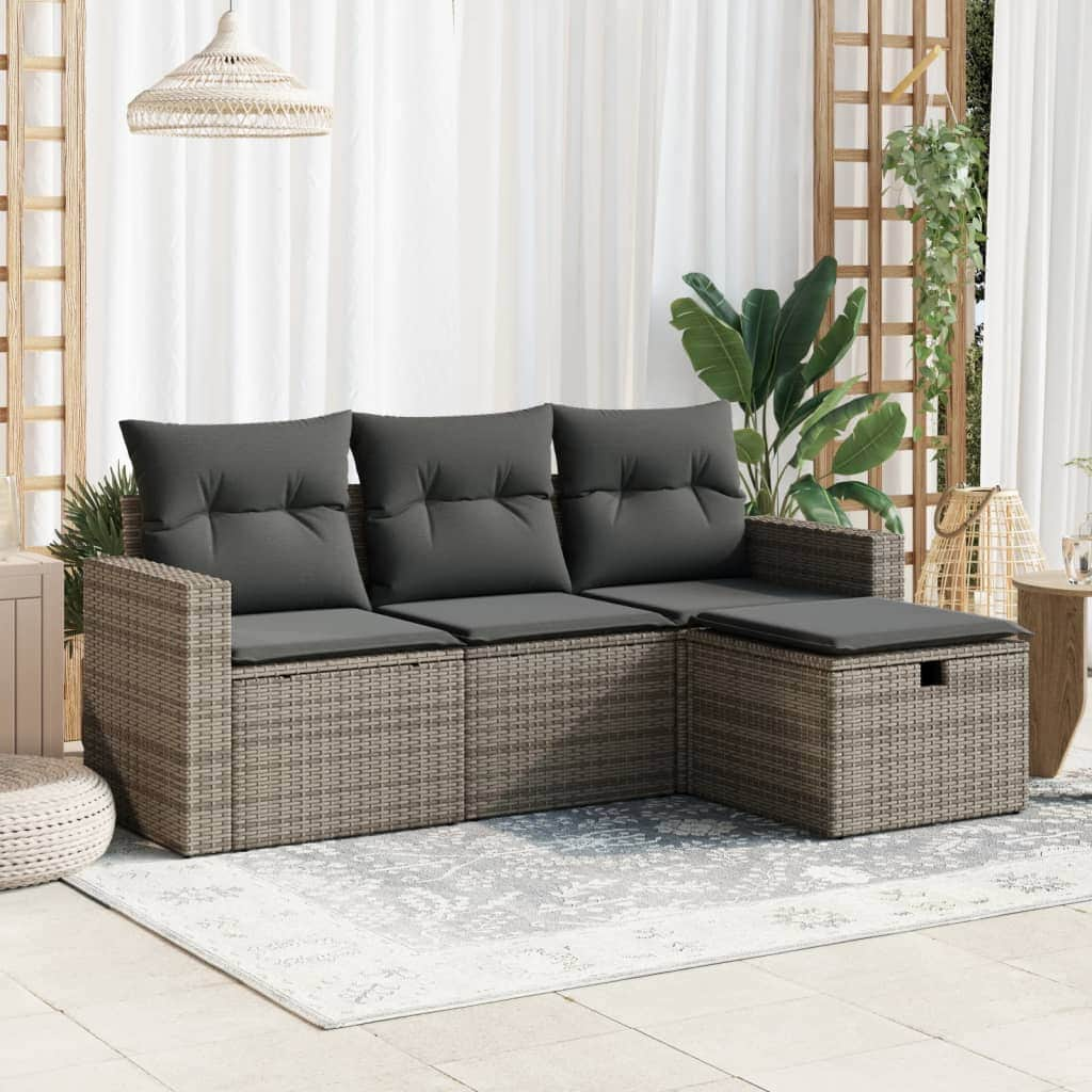 Garden Sofa Set with Cushions Modular Sofa 4 Piece Grey Poly Rattan