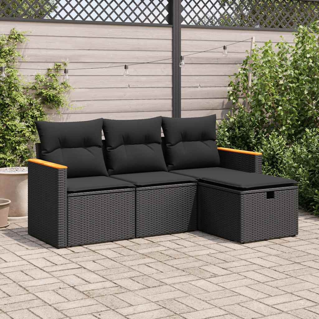 Garden Sofa Set with Cushions Modular Sofa 4 Piece Grey Poly Rattan