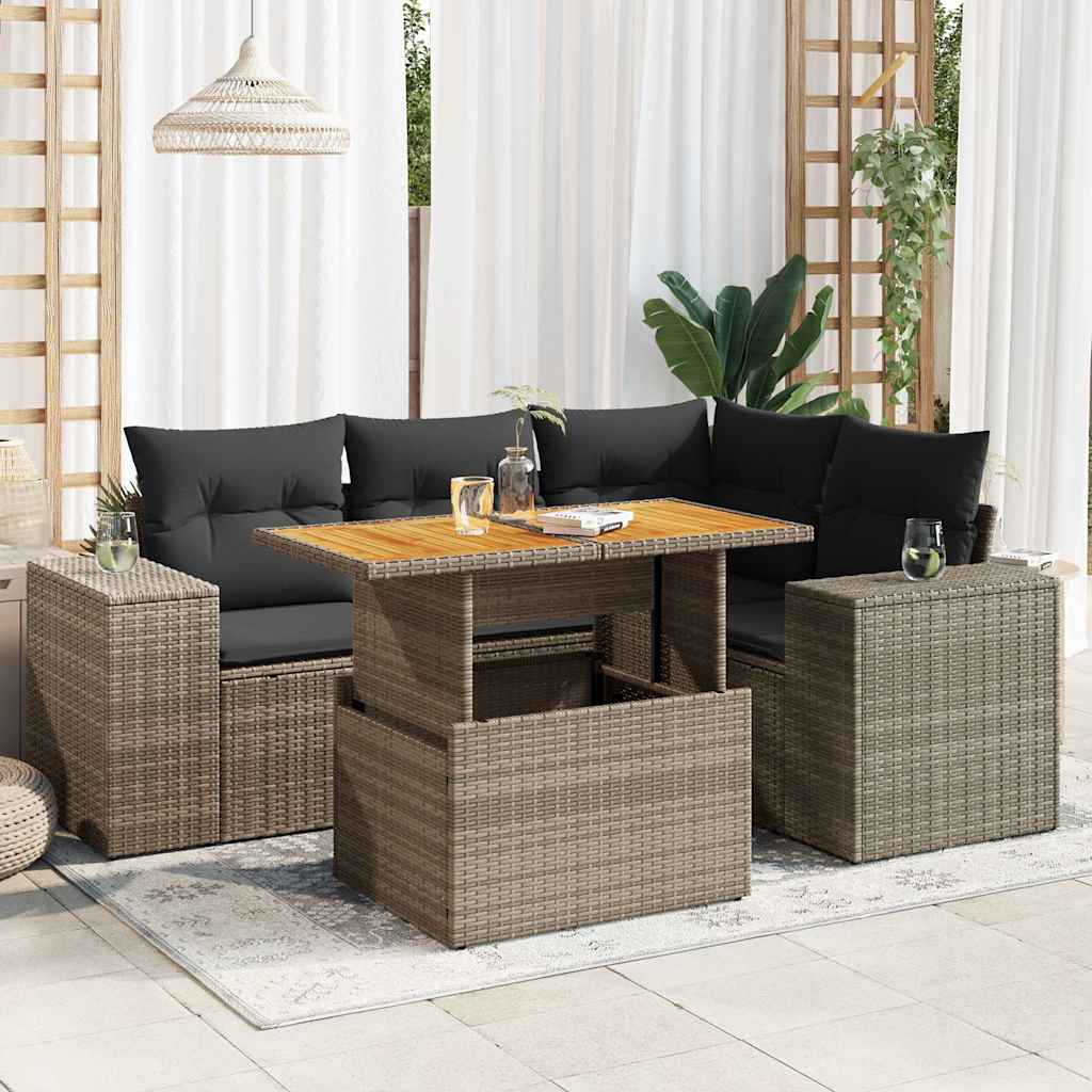 Garden Sofa Set with Cushions Modular Sofa 5 Piece Grey Poly Rattan - Modern Comfort