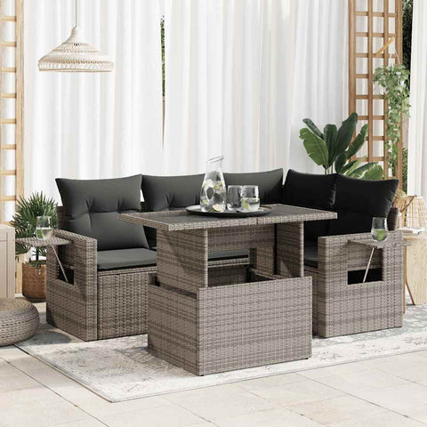 Garden Sofa Set with Cushions Modular Sofa 5 Piece Grey Poly Rattan - Versatile and Stylish